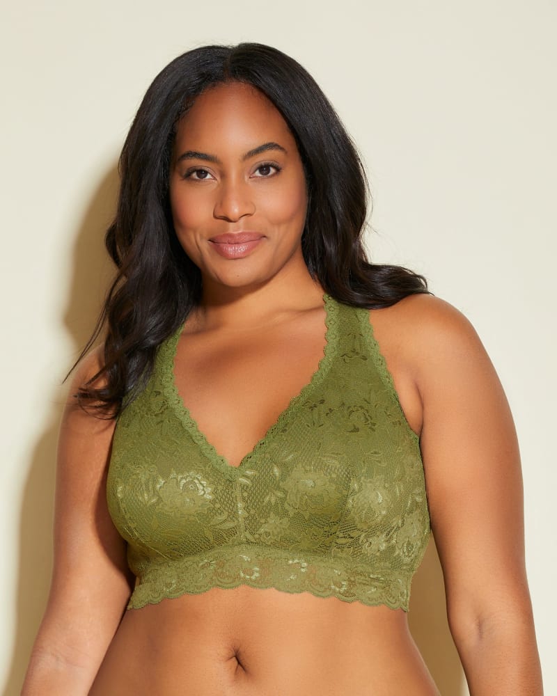 Front of a model wearing a size 1X Racie Racerback Bralette in Aloe by Cosabella. | dia_product_style_image_id:273740